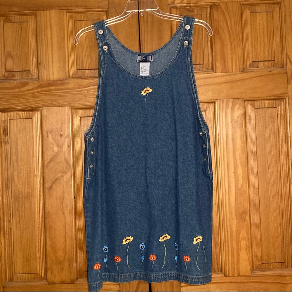 NWOT True Blue Vintage 90s Denim Jumper Dress Midi Blue Size L Large